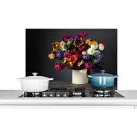 KitchenYeah Spatscherm keuken 80x55 cm - Kookplaat achterwand Boeket - Kleuren - Stilleven - Muurbeschermer - Spatwand fornuis - Hoogwaardig aluminium