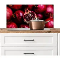KitchenYeah Spatscherm keuken 90x45 cm - Kookplaat achterwand Granaatappel - Rood - Fruit - Muurbeschermer - Spatwand fornuis - Hoogwaardig aluminium