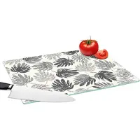 KitchenYeah Glazen Snijplank - 39x28 - Monstera - Zwart Wit - Patronen - Vintage - Snijplanken Glas