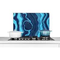KitchenYeah Spatscherm keuken 70x50 cm - Kookplaat achterwand Agaat - Neon - Blauw - Edelsteen - Muurbeschermer - Spatwand fornuis - Hoogwaardig aluminium