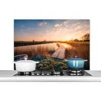 KitchenYeah Spatscherm keuken 100x65 cm - Kookplaat achterwand Zonsondergang in de Nederlandse polder - Muurbeschermer - Spatwand fornuis - Hoogwaardig aluminium
