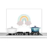 KitchenYeah Spatscherm keuken 100x65 cm - Kookplaat achterwand Regenboog - Wolken - Regen - Kinderen - Pastel - Muurbeschermer - Spatwand fornuis - Hoogwaardig aluminium