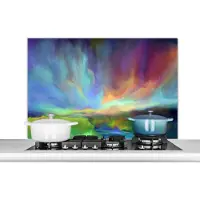 KitchenYeah Spatscherm keuken 100x65 cm - Kookplaat achterwand Landschap - Waterverf - Lucht - Muurbeschermer - Spatwand fornuis - Hoogwaardig aluminium