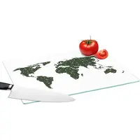 KitchenYeah Glazen Snijplank - 39x28 - Wereldkaart - Groen - Bladeren - Snijplanken Glas