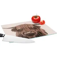 KitchenYeah Glazen Snijplank - 28x20 - Schotse hooglander - Koe - Vacht - Snijplanken Glas