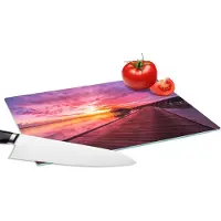 KitchenYeah Glazen Snijplank - 28x20 - Steiger - Water - Zon - Roze - Horizon - Snijplanken Glas