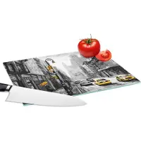 KitchenYeah Glazen Snijplank - 28x20 - Schilderij - Olieverf - Stad - Auto - Snijplanken Glas