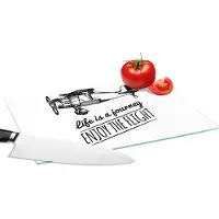KitchenYeah Glazen Snijplank - 28x20 - Quote ´Life is a journey, enjoy the flight´ op een witte achtergrond - Snijplanken Glas