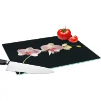 KitchenYeah Glazen Snijplank - 39x28 - Orchidee - Bloemen - Zwart - Roze - Knoppen - Snijplanken Glas
