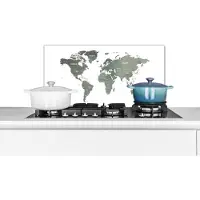 KitchenYeah Spatscherm keuken 70x30 cm - Kookplaat achterwand Wereldkaart - Grijs - Design - Muurbeschermer - Spatwand fornuis - Hoogwaardig aluminium