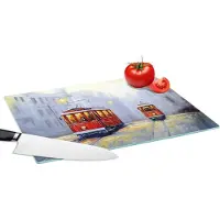 KitchenYeah Glazen Snijplank - 39x28 - Schilderij - Tram - Stad - Olieverf - Snijplanken Glas