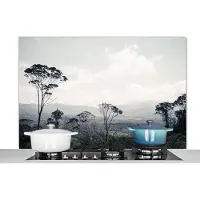 KitchenYeah Spatscherm - Bomen - Natuur - Bergen - 120x80 cm - Keuken achterwand - Muurbeschermer