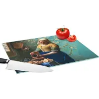 KitchenYeah Glazen Snijplank - 39x28 - Melkmeisje - Amandelbloesem - Van Gogh - Vermeer - Schilderij - Oude meesters - Snijplanken Glas