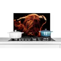 KitchenYeah Spatscherm keuken 60x40 cm - Kookplaat achterwand Schotse hooglander - Koe - Hoorns - Portret - Dieren - Muurbeschermer - Spatwand fornuis - Hoogwaardig aluminium