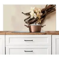 KitchenYeah Spatscherm keuken 120x60 cm - Kookplaat achterwand Vanille - Bloemen - Beige - Muurbeschermer - Spatwand fornuis - Hoogwaardig aluminium