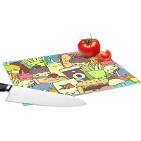 KitchenYeah Glazen Snijplank - 28x20 - Kawaii - Patronen - Fast Food - Snijplanken Glas