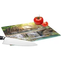 KitchenYeah Glazen Snijplank - 28x20 - Zon - Waterval - Landschap - Snijplanken Glas