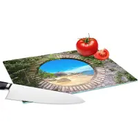 KitchenYeah Glazen Snijplank - 28x20 - Zomer - Strand - Doorkijk - Tropical - Snijplanken Glas