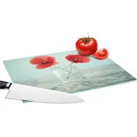 KitchenYeah Glazen Snijplank - 28x20 - Klaproos - Stilleven - Bloemen - Snijplanken Glas
