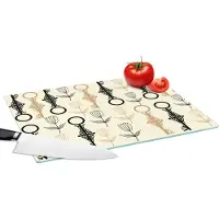 KitchenYeah Glazen Snijplank - 39x28 - Sleutel - Goud - Bloemen - Patronen - Snijplanken Glas