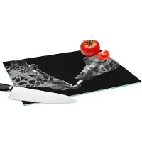 KitchenYeah Glazen Snijplank - 39x28 - Dieren - Zwart - giraffe - Wit - Portret - Snijplanken Glas