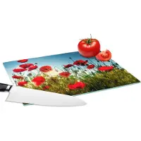 KitchenYeah Glazen Snijplank - 28x20 - Klaprozen - Toscane - Zon - Rood - Blauw - Snijplanken Glas
