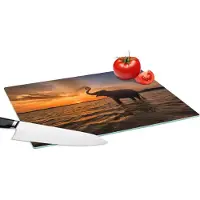 KitchenYeah Glazen Snijplank - 39x28 - Olifant - Zee - Dieren - Zonsondergang - Oranje - Snijplanken Glas