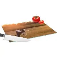 KitchenYeah Glazen Snijplank - 39x28 - Koe - Zon - Dieren - Snijplanken Glas