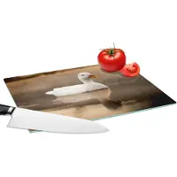 KitchenYeah Glazen Snijplank - 28x20 - Eend - Vogel - Water - Wit - Snijplanken Glas