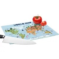 KitchenYeah Glazen Snijplank - 28x20 - Wereldkaart - Kinderen - Dieren - Bomen - Snijplanken Glas
