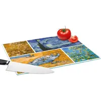 KitchenYeah Glazen Snijplank - 39x28 - Van Gogh - Collage - Kunst - Snijplanken Glas