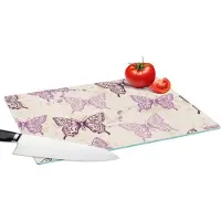 KitchenYeah Glazen Snijplank - 39x28 - Dieren - Patronen - Paars - Vlinder - Snijplanken Glas