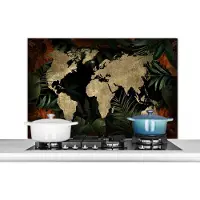 KitchenYeah Spatscherm keuken 100x65 cm - Kookplaat achterwand Wereldkaart - Vintage - Bladeren - Muurbeschermer - Spatwand fornuis - Hoogwaardig aluminium