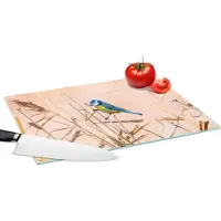KitchenYeah Glazen Snijplank - 39x28 - Vogel - Pimpelmees - Riet - Snijplanken Glas