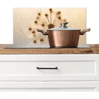 KitchenYeah Spatscherm keuken 70x30 cm - Kookplaat achterwand Bloemen - Bruin - Planten - Botanisch - Muurbeschermer - Spatwand fornuis - Hoogwaardig aluminium