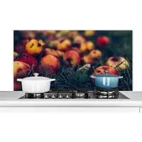 KitchenYeah Spatscherm keuken 120x60 cm - Kookplaat achterwand Landelijke decoratie - Herfst - Appel - Fruit - Muurbeschermer - Spatwand fornuis - Hoogwaardig aluminium