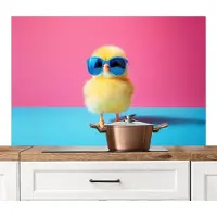 KitchenYeah Spatscherm keuken 120x80 cm - Kookplaat achterwand Kuiken - Zonnebril - Blauw - Muurbeschermer - Spatwand fornuis - Hoogwaardig aluminium