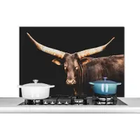 KitchenYeah Spatscherm keuken 100x65 cm - Kookplaat achterwand Koe- Watussi - Zwart - Muurbeschermer - Spatwand fornuis - Hoogwaardig aluminium