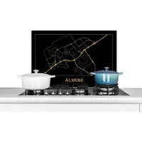KitchenYeah Spatscherm keuken 70x50 cm - Kookplaat achterwand Kaart - Almere - Luxe - Goud - Zwart - Muurbeschermer - Spatwand fornuis - Hoogwaardig aluminium