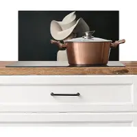 KitchenYeah Spatscherm keuken 60x30 cm - Kookplaat achterwand Vrouw - Golvende - Hoed - Muurbeschermer - Spatwand fornuis - Hoogwaardig aluminium