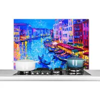 KitchenYeah Spatscherm keuken 100x65 cm - Kookplaat achterwand Schilderij - Italië - Boot - Water - Architectuur - Muurbeschermer - Spatwand fornuis - Hoogwaardig aluminium