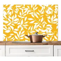 KitchenYeah Spatscherm keuken 120x80 cm - Kookplaat achterwand Bladeren - Takken - Geel - Muurbeschermer - Spatwand fornuis - Hoogwaardig aluminium