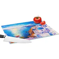 KitchenYeah Glazen Snijplank - 39x28 - Schilderij - Griekenland - Water - Olieverf - Snijplanken Glas