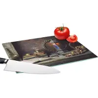 KitchenYeah Glazen Snijplank - 28x20 - Boek - Stilleven - Walnoot - Lantaarn - Vintage - Snijplanken Glas