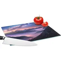 KitchenYeah Glazen Snijplank - 28x20 - Bergen - Sterrenhemel - Mist - Snijplanken Glas