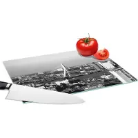 KitchenYeah Glazen Snijplank - 28x20 - Luchtfoto van de Erasmusbrug in Rotterdam - zwart wit - Snijplanken Glas