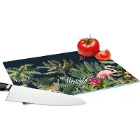 KitchenYeah Glazen Snijplank - 28x20 - Jungle - Planten - Dieren - Kinderen - Flamingo - Zebra - Snijplanken Glas