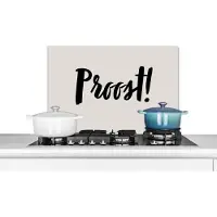 KitchenYeah Spatscherm keuken 60x40 cm - Kookplaat achterwand Quote - Proost! - Taupe - Muurbeschermer - Spatwand fornuis - Hoogwaardig aluminium