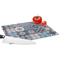 KitchenYeah Glazen Snijplank - 28x20 - Bloemen - Patronen - Blauw - Bruin - Snijplanken Glas