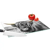 KitchenYeah Glazen Snijplank - 39x28 - Schotse hooglander - Koe - Zwart - Goud - Snijplanken Glas